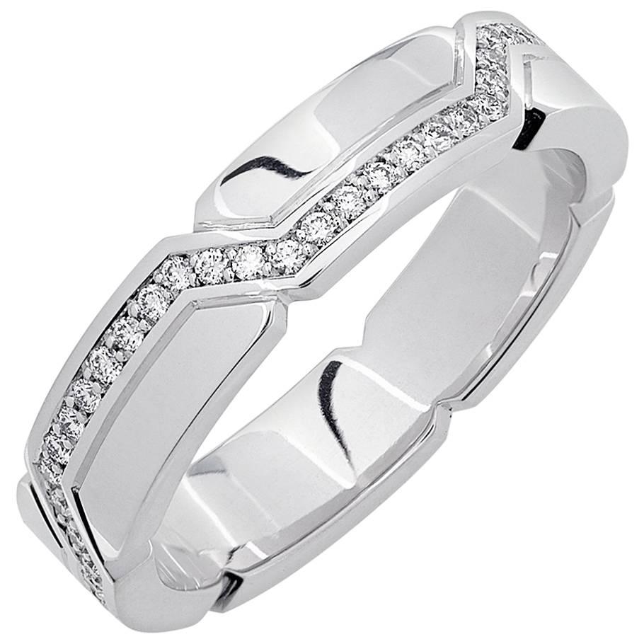 White Gold Pave Set White Diamond Brilliant Art Deco Wedding Band Ring For Sale