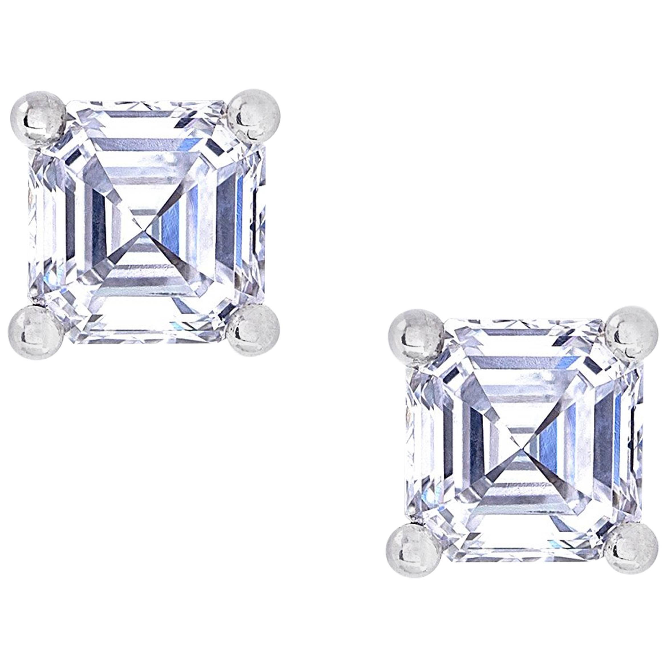 0.50 Carat Asscher Cut White Diamond White Gold Stud Earrings For Sale