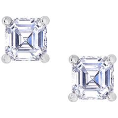 0.50 Carat Asscher Cut White Diamond White Gold Stud Earrings