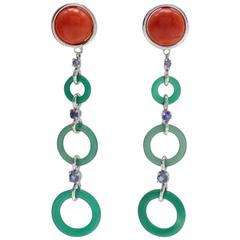 Luise Gold Sapphire Coral Stone Drop Earrings 10