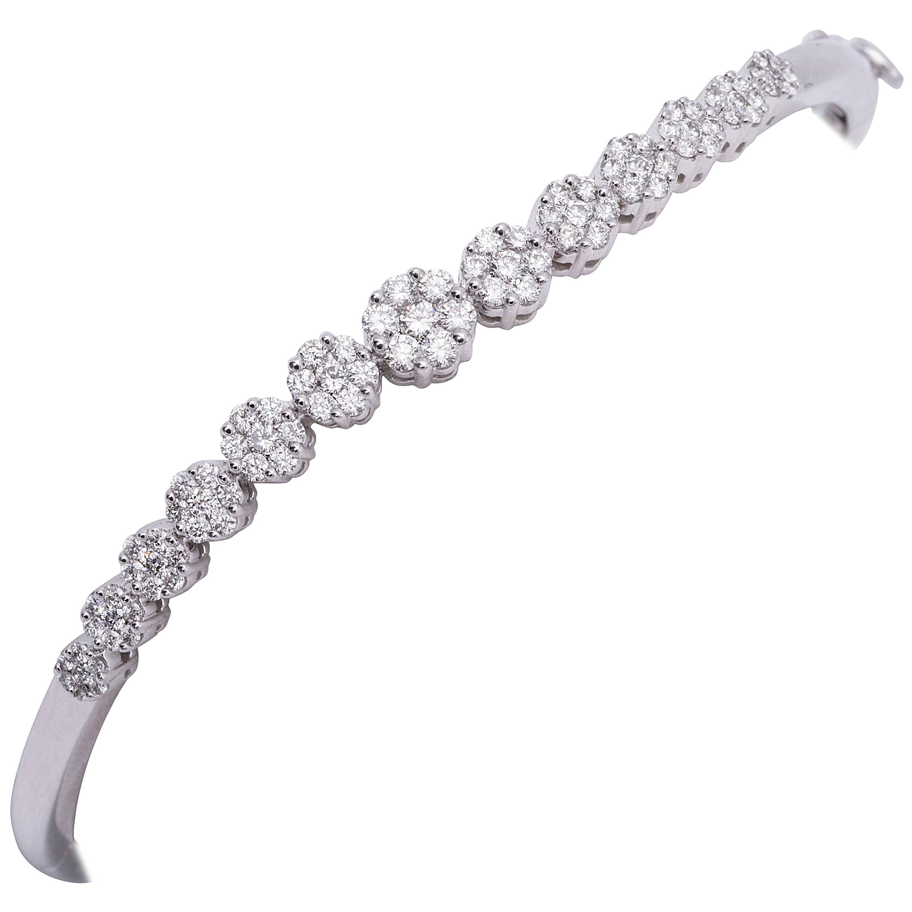 Floral Inspired 1.25 Carats Diamonds White gold Cluster Bangle Bracelet