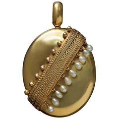 Large Victorian Pearl Fringe Gold Locket