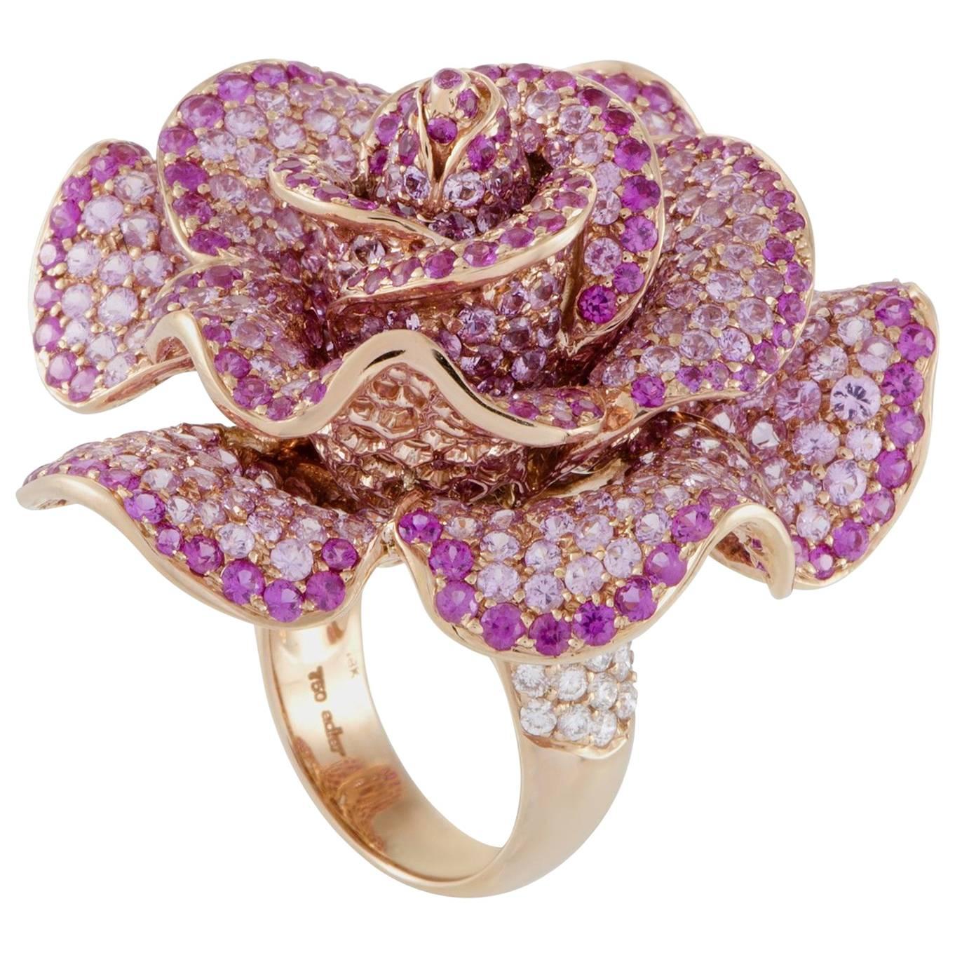 Adler Pink Sapphire Diamond Rose Gold Flower Cocktail Ring