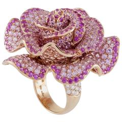 Adler Pink Sapphire Diamond Rose Gold Flower Cocktail Ring 4