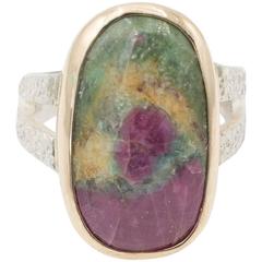 Ruby Pink and Green Zoisite Sterling Silver Ring