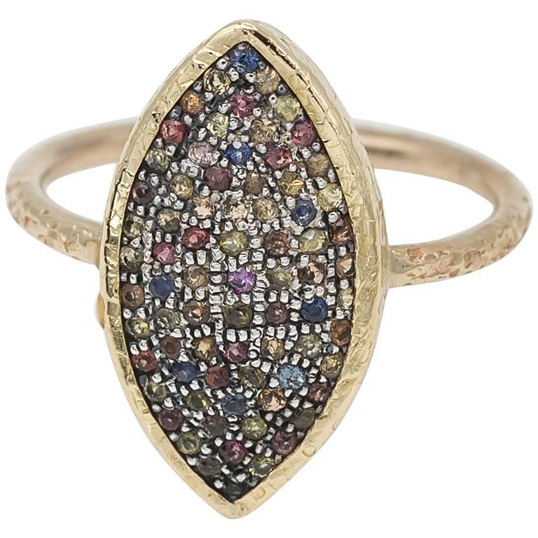 Multi Sapphire Silver and Gold Marquise Shaped Ring