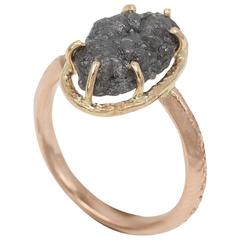 Raw Diamond Set in Gold Solitaire Ring 7