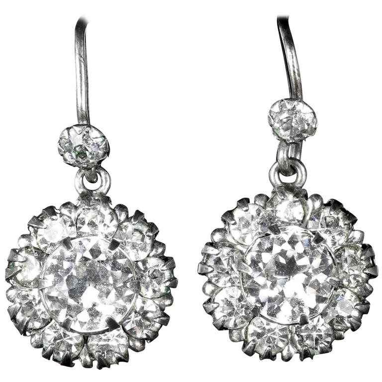 Antique Victorian Silver Paste Earrings at 1stDibs