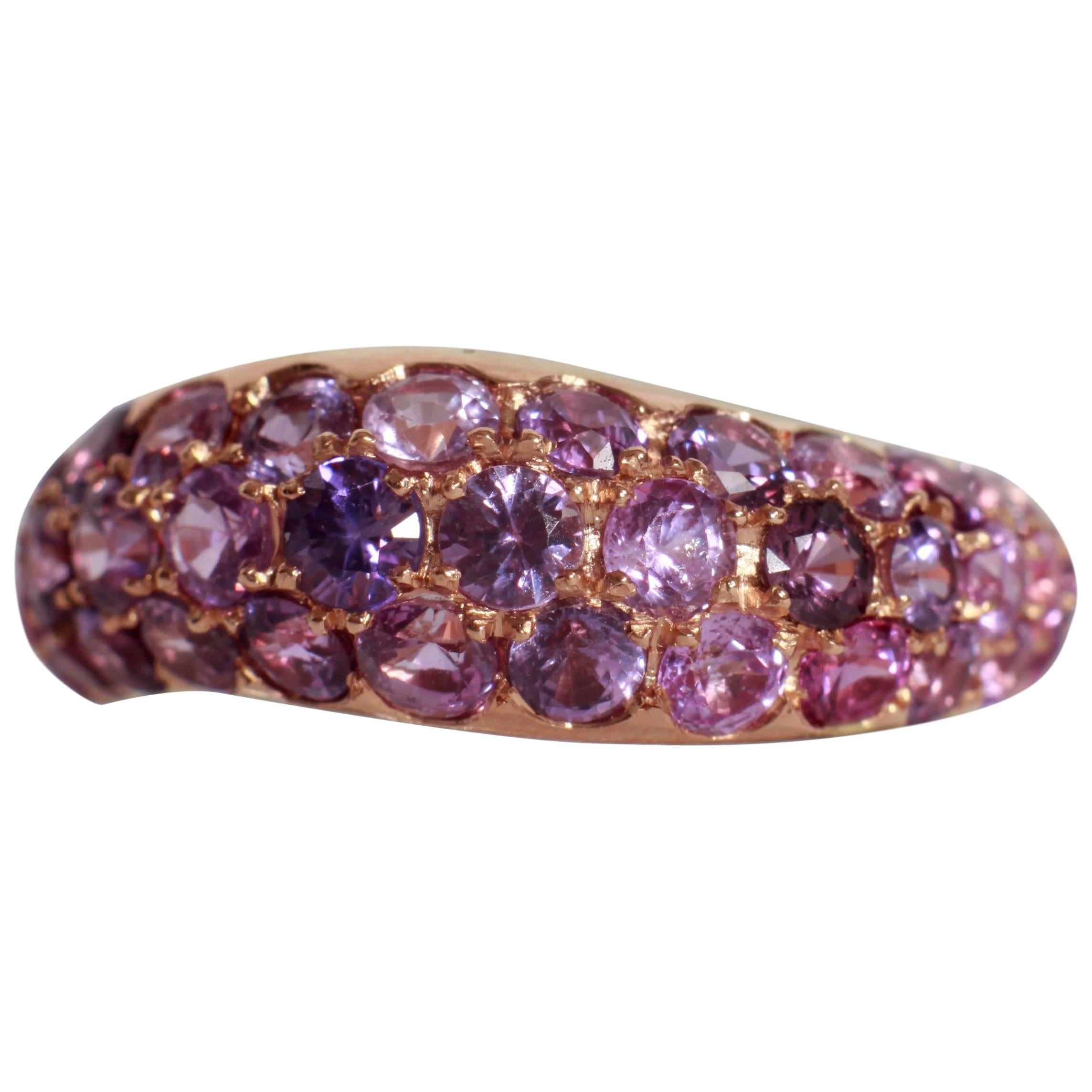 3,15 Carats Wavy Pink Sapphire Pave-Set Band Ring in 18K Pink Gold
