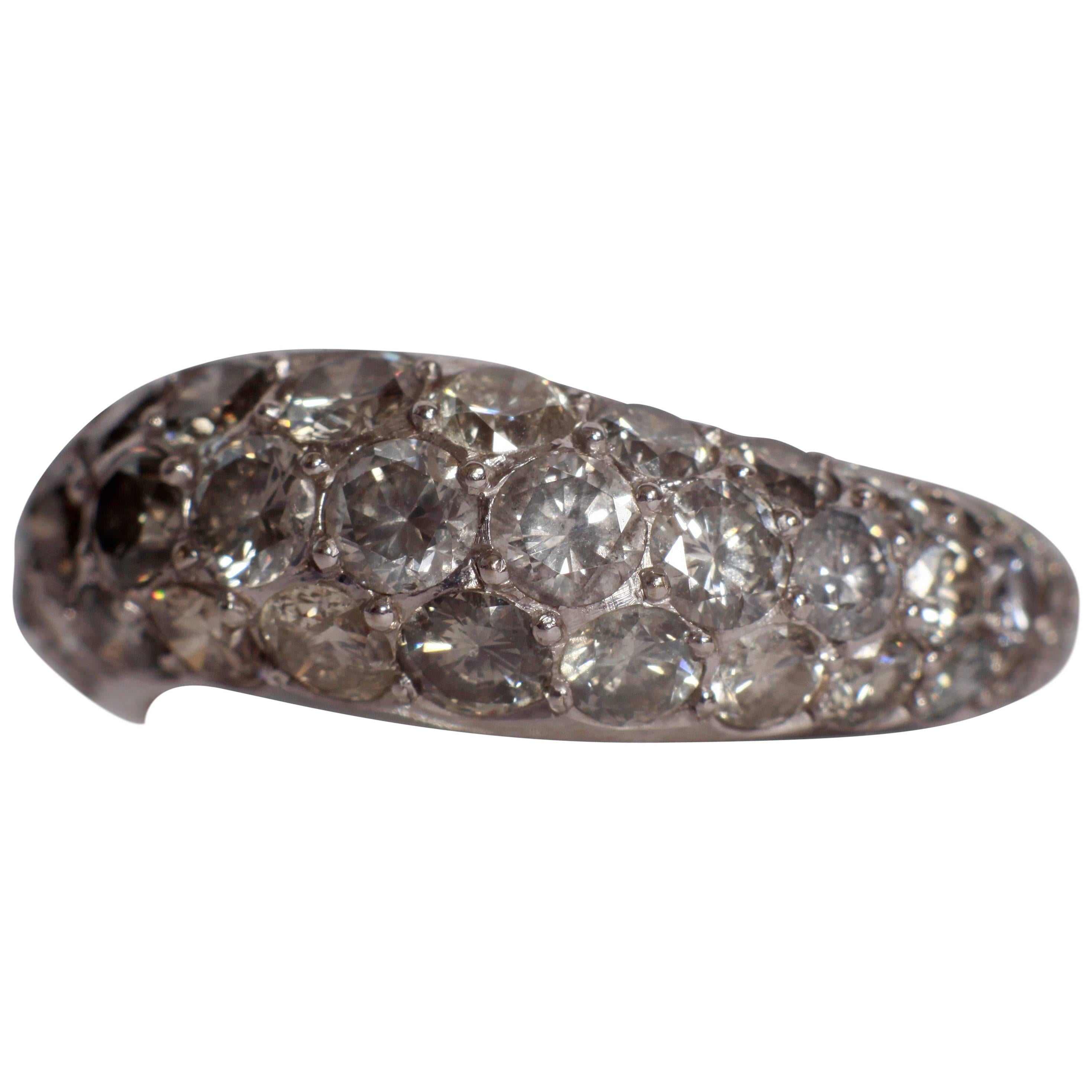 2, 75 Carats Wavy Grey Diamond Pave-Set 18K White Gold Band Ring For Sale