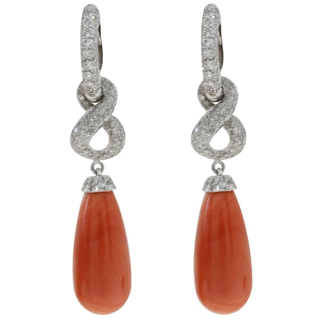 Luise Coral Diamond Gold Dangle Earrings