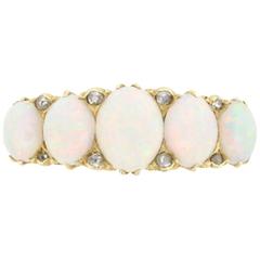 Edwardian Opal and Rose Cut Diamond Five-Stone Ring, circa 1900s 7