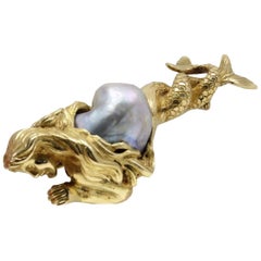  Gold Baroque Pearl Brooch/Pendant