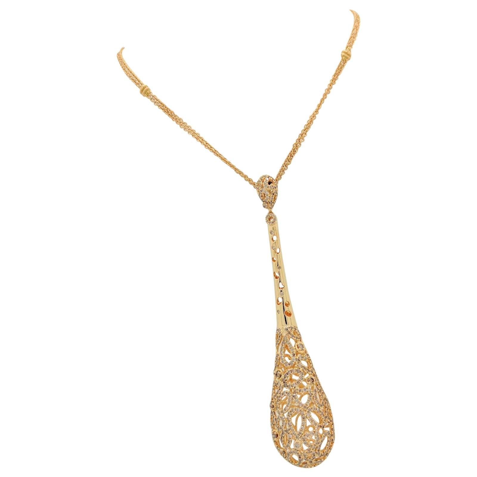 Roberto Coin Mauresque Diamond Gold Teardrop Pendant Necklace