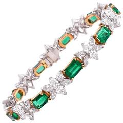 1980s Certified GIA Emerald Diamond Gold Platinum Bracelet 3