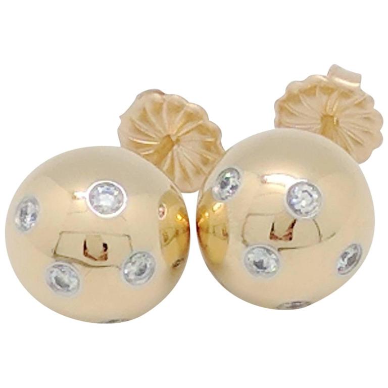 Tiffany and Co. Etoile Diamond 18 Karat Gold and Platinum Ball Earrings