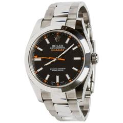 Rolex Stainless Steel Milgauss Oyster Perpetual Black Dial Automatic Wristwatch 3
