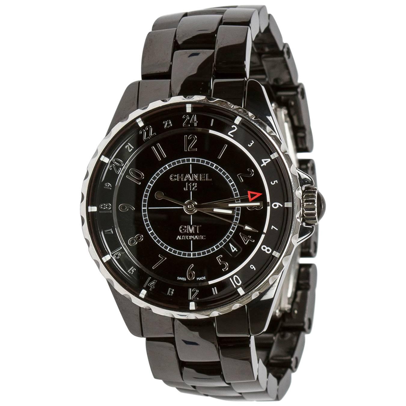 Chanel Stainless Steel Black Ceramic J12 GMT Automatic Wristwatch