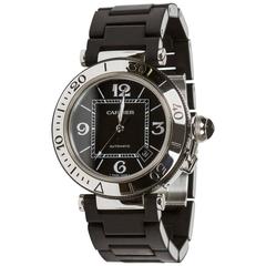 Cartier Stainless Steel Black Dial Pasha Seatimer Date Automatic Wristwatch 6