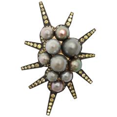 Marilyn Cooperman Pearl and Yellow Diamond Comet Pin