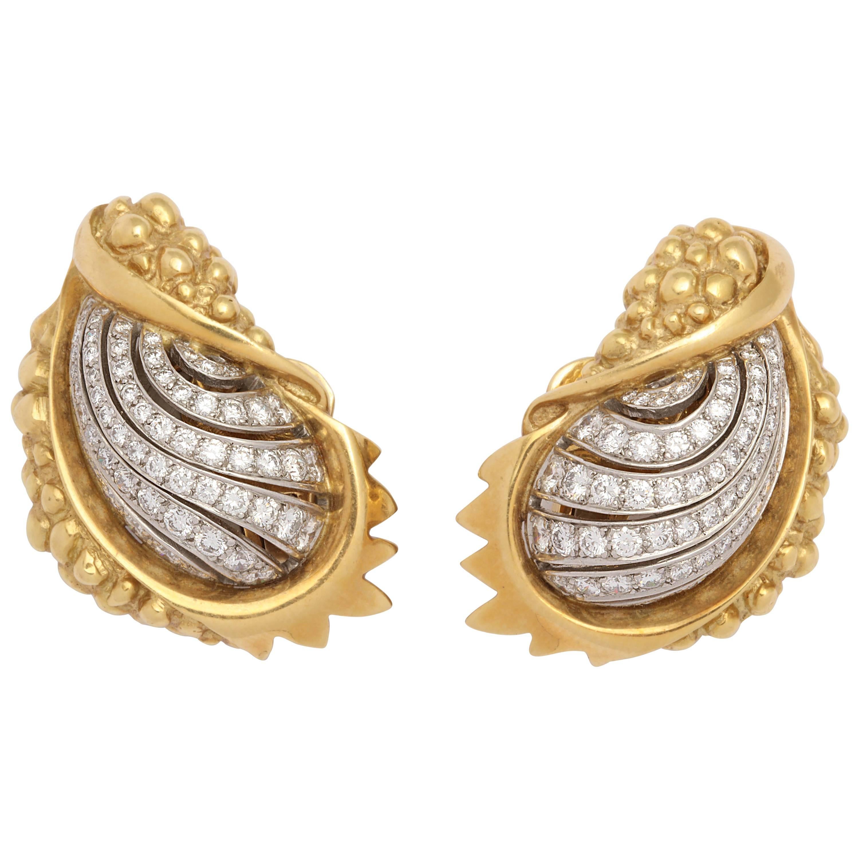 Marilyn Cooperman Diamond Gold Platinum Earrings For Sale