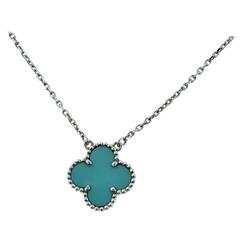 Van Cleef & Arpels Turquoise Vintage Alhambra Single Motif Pendant Necklace