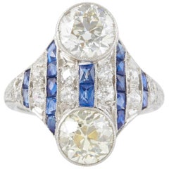 Vintage 1920s Diamond Sapphire Panel Ring