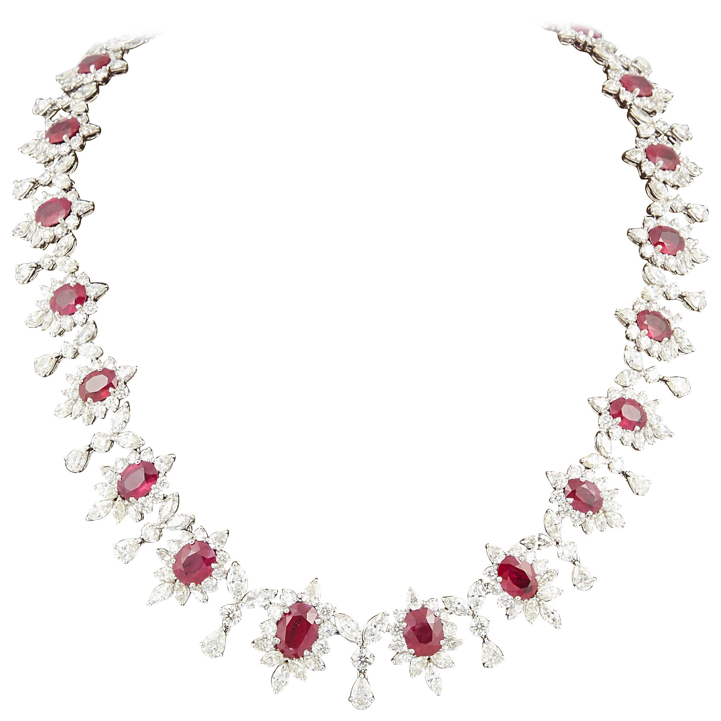 Important Burma Ruby and Diamond Necklace For Sale