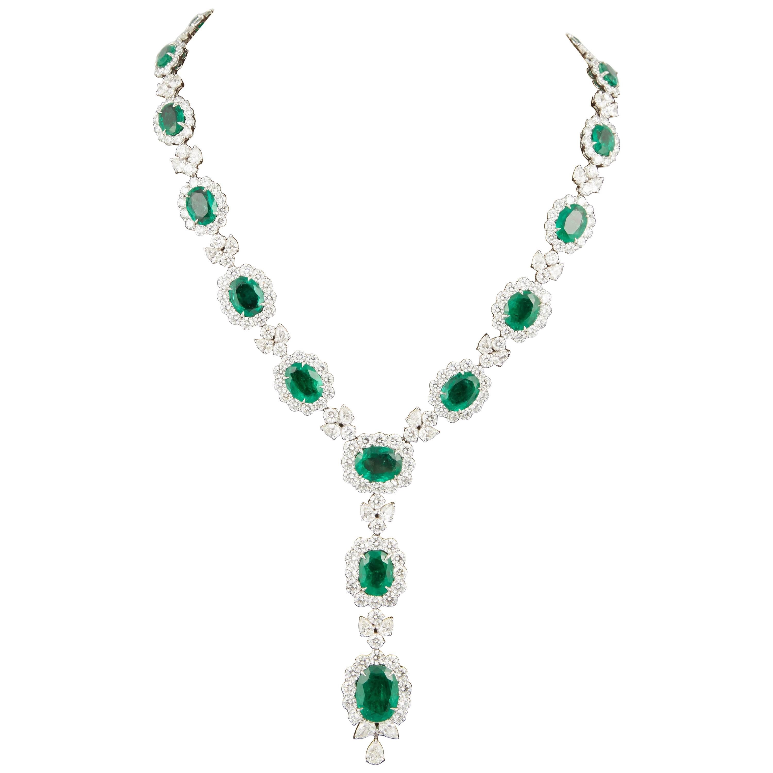 Emerald Diamond Platinum Drop Necklace