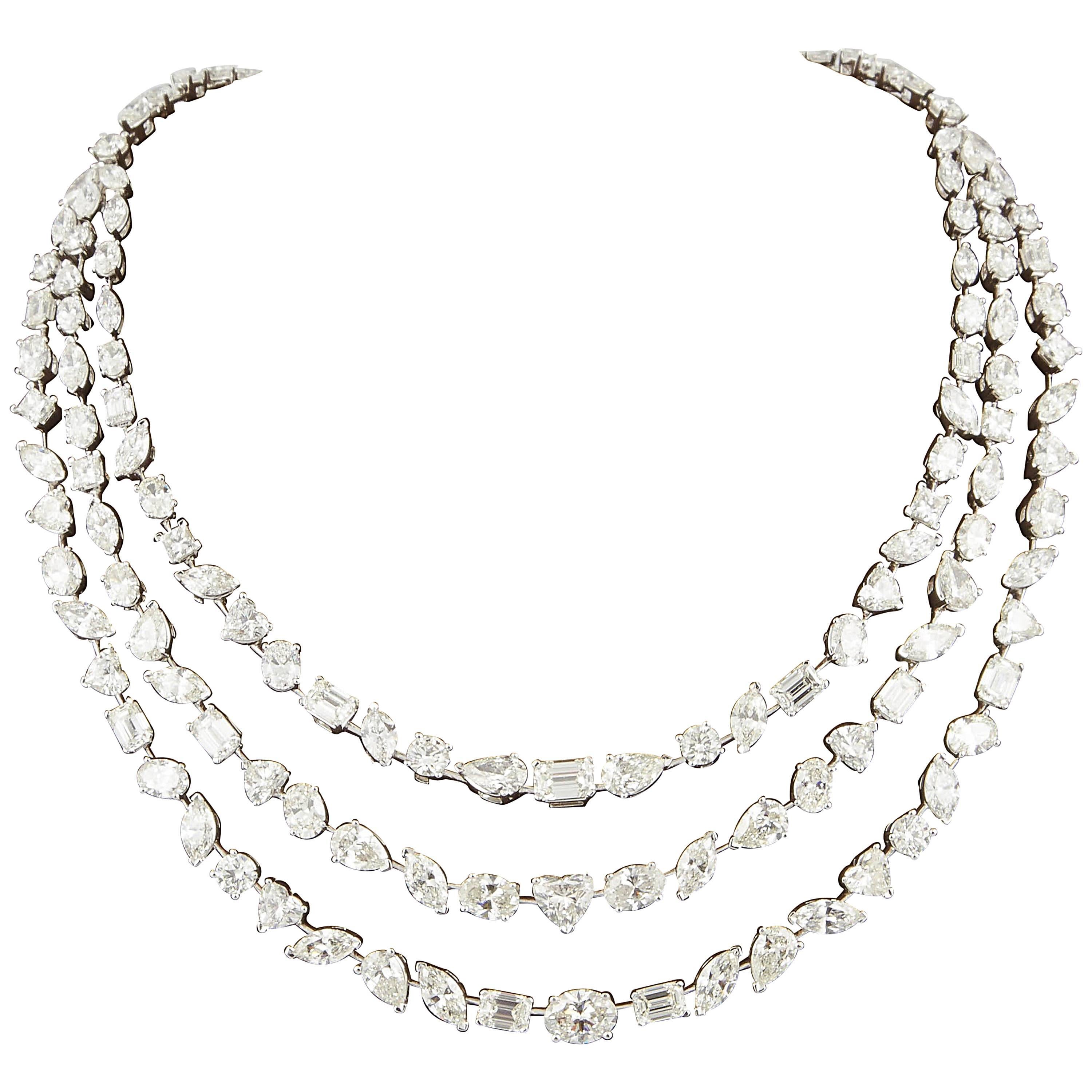 Important Multi Shape Diamond white gold Three-Row Necklace