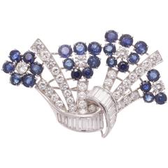 Sapphire Diamond Platinum Brooch Sapphire Diamond Platinum Brooch