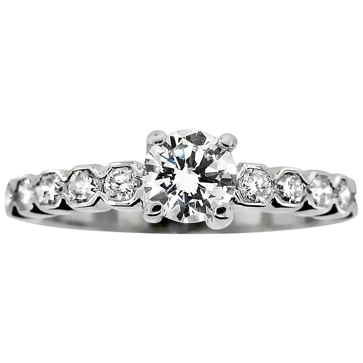 Estate Diamond Engagement Ring .50 Total Carat Diamonds, 14 Karat White Gold For Sale