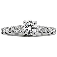 Estate Diamond Engagement Ring .50 Total Carat Diamonds, 14 Karat White Gold 4