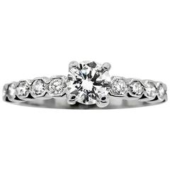 Estate Diamond Engagement Ring .50 Total Carat Diamonds, 14 Karat White Gold