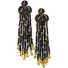 Alex Soldier Spinel Textured Gold Leaf Drop Dangle Earrings One of a kind