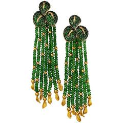 Chrome Diopside Tsavorite Garnet Textured Gold Leaf Drop Dangle Earrings 12