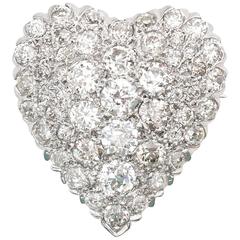 1920s Art Deco 4.6 Carat Diamond Platinum Heart Brooch