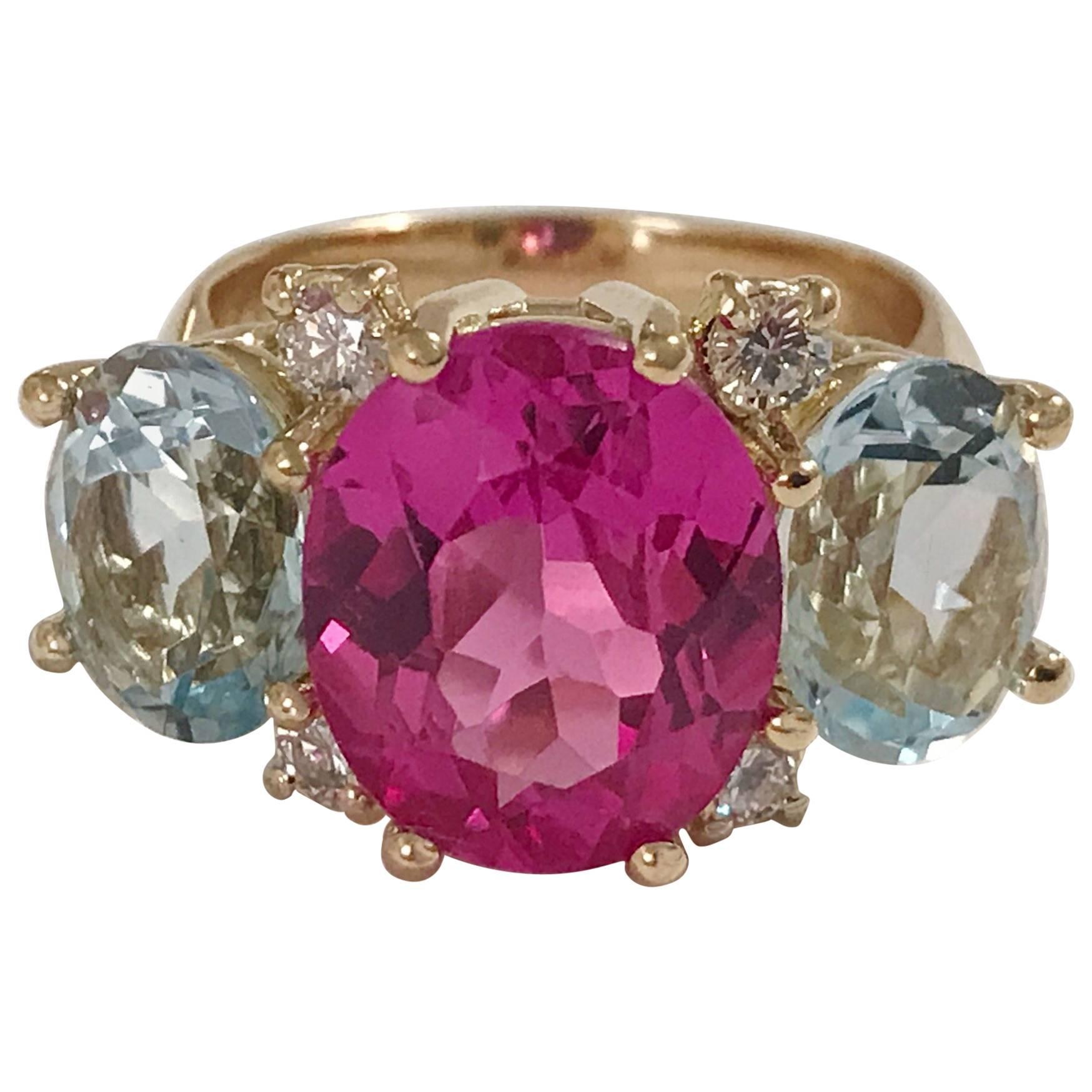 Medium GUM DROP™ Ring with Pink and Blue Topaz  For Sale