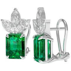 8.50 Carat Total Weight Emerald Diamond Earrings