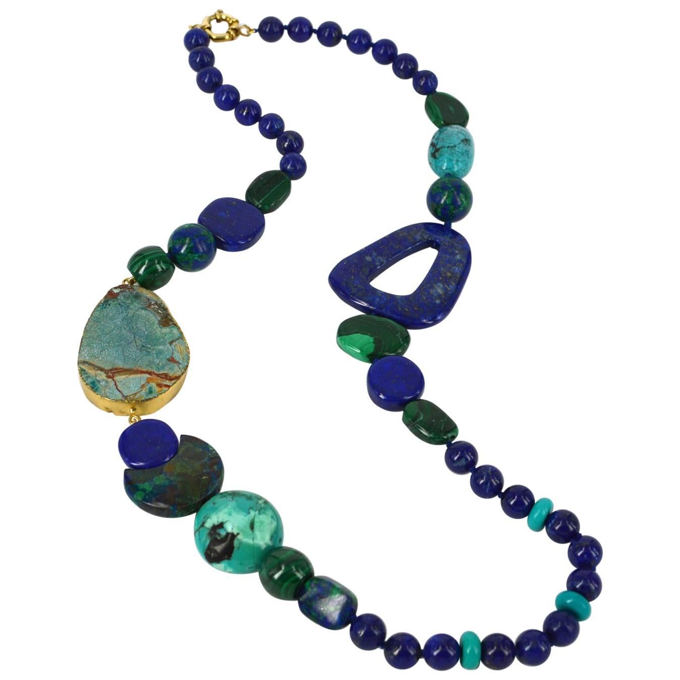 Lapis Malachite Turquoise Jasper Azurite Long Necklace