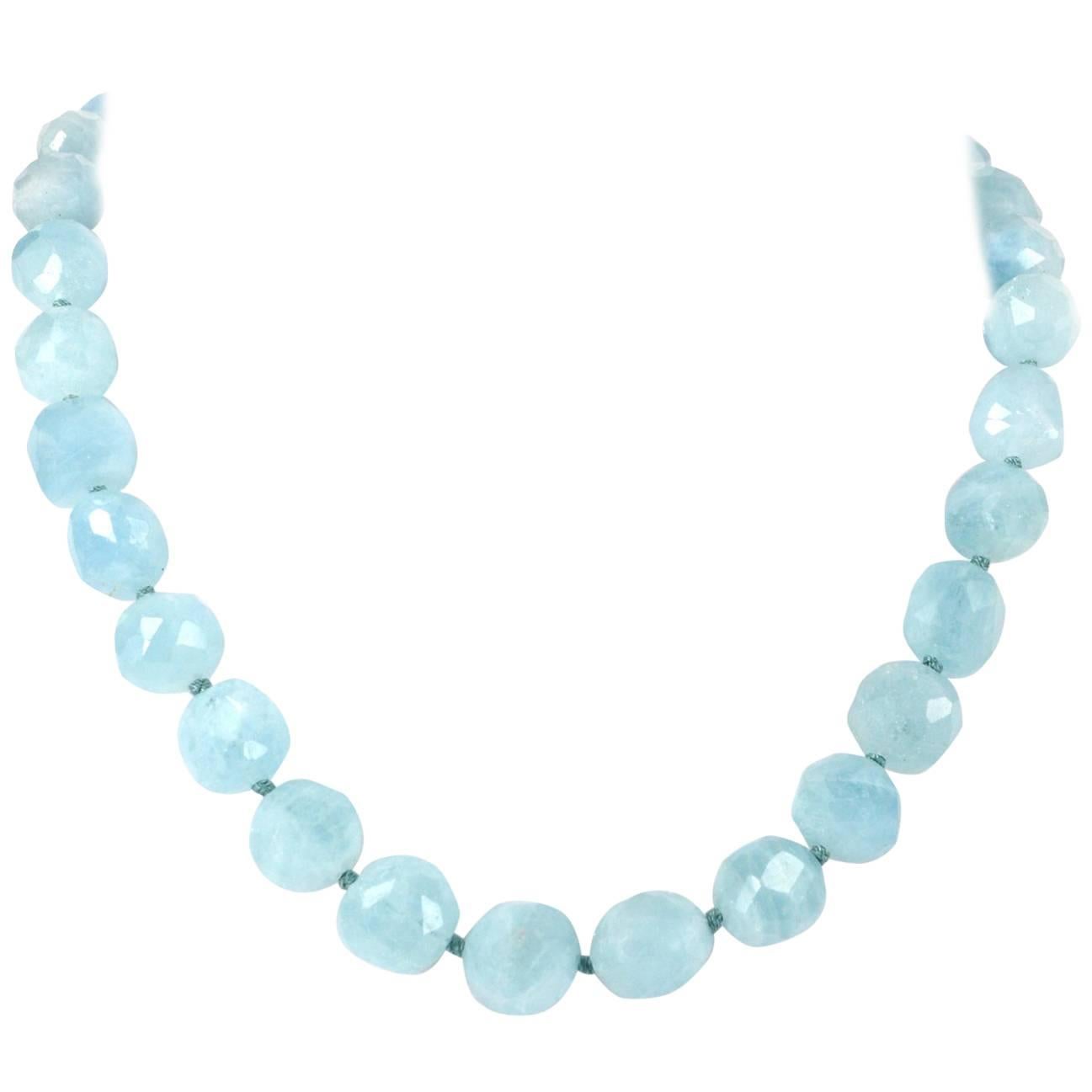 Aquamarine Graduated Necklace Sterling Silver Clasp