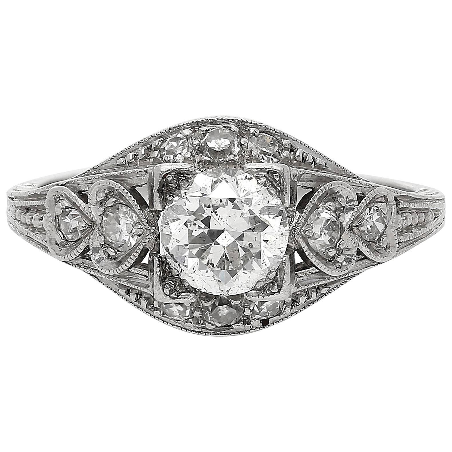 0.67 Carat EGL Certified Old-Cut Diamond Platinum Ring