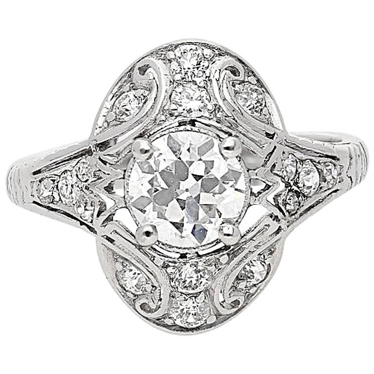 Art Deco 0.83 Carat EGL Certified Old-Cut Diamond Gold Platinum Ring