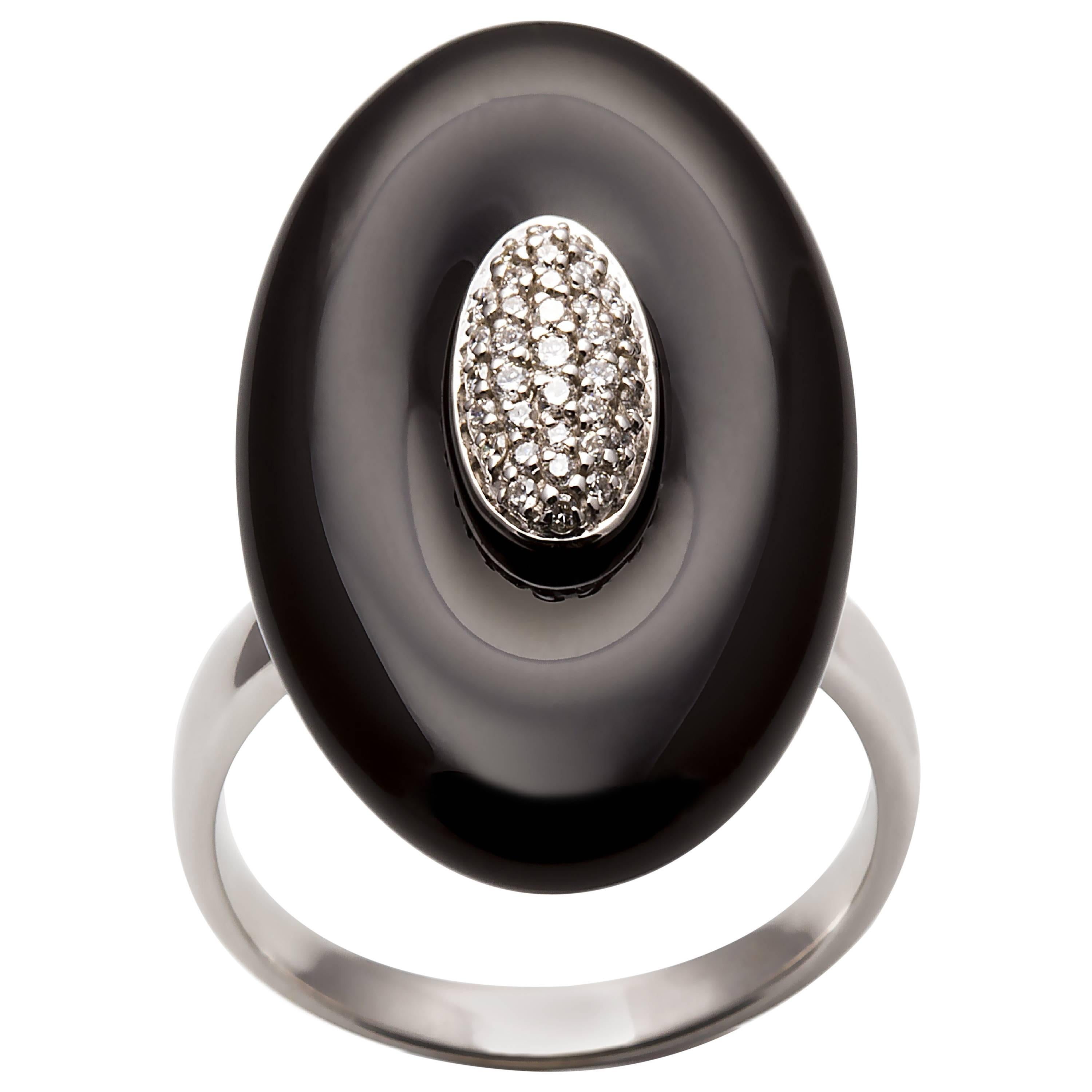 Lust Pearls 0.18 Carat Diamond and Black Onyx White Gold Cocktail Ring For Sale