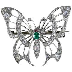 Antique Victorian Paste Silver Butterfly Brooch, circa 1900 5