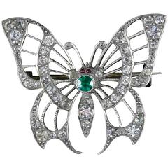 Antique Victorian Paste Silver Butterfly, circa 1900 Brooch