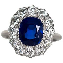 tiffany ring engagement platinum diamond sapphire emerald cut 1905 agl certified