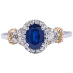 Oval Sapphire Diamond Two Color Gold Engagement Ring