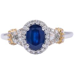 Oval Sapphire Diamond Two Color Gold Engagement Ring 1