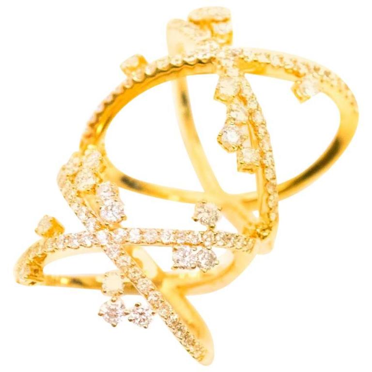 Bespoke Diamond Yellow Gold Hinge Ring For Sale at 1stDibs